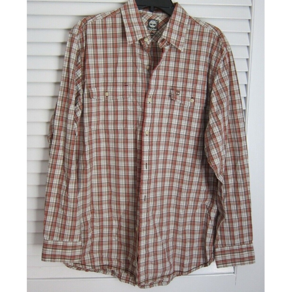 Timberland Boot Company Plaid Button Up Shirt Chest Pockets sz M